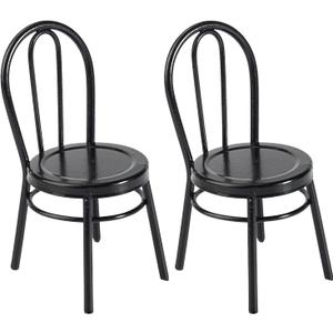 2 Pcs Miniature Black Dinning Chair 1:12 Scale Mini Metal Chairs for DIY Dollhouse Kitchen Furniture Decoration