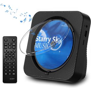 CD Player Portable Bluetooth 5.1 Desktop CD Player with HiFi Sound Speakers, Remote Control, Dust Cover, LED Display, Boombox FM Radio, USB/AUX for Home, Kids (Black)