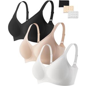 JOYTREE 3PCS Jelly Bras for Women No Underwire Comfort Wireless Women Bras Seamless Full Coverage Bralettes, Bra Extender (S)