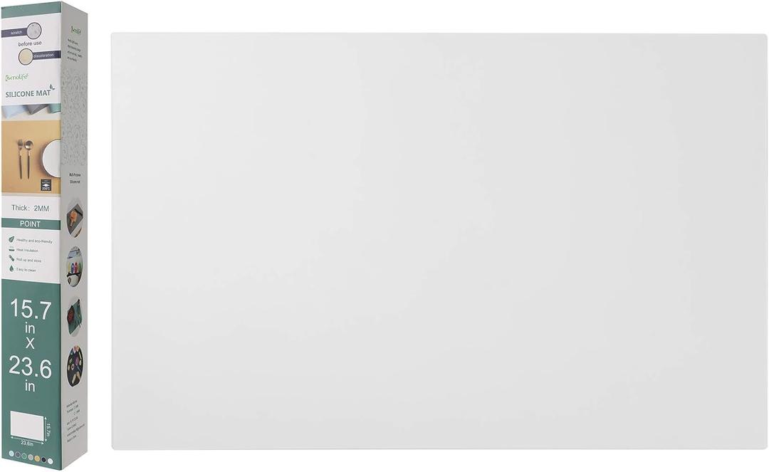 Silicone Mat for Kitchen Counter, Heat Resistant Nonskid Table Mat for Air Fryer to Site on, Countertop Protector, Thick 2MM, XL Large (White Translucent)