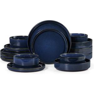 LIANYU Dinnerware Sets with Pasta Bowls for 4, 16 Piece Dishes Plates and Bowls Set, Microwave & Dishwasher Safe Ceramic Stoneware, Scratch Resistance Dinner Salad Plates, Twilight Blue
