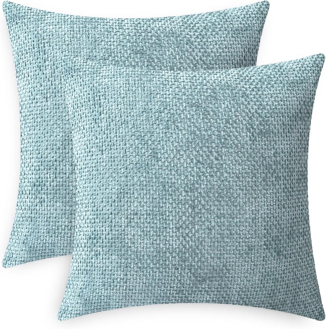 CaliTime Throw Pillow Covers Pack of 2 Soft Solid Dyed Cross Chenille Cushion Cases for Couch Sofa Home Decoration 18 X 18 Inches Deep Smoke Blue