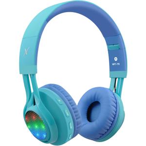 Riwbox WT7S Kids Bluetooth Headphones, LED Light Up Wireless Foldable Stereo Headset with Microphone and Volume Control for PC/Tablet/TV/Travel (Blue)