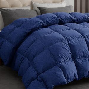 Dreamhood Luxury 90% Goose Feathers Comforter Oversized Queen Size, All Season 100% Cotton Down Duvet Insert, Retro Decoration Medium Warmth Hotel Bed Comforter (Navy, Twin)