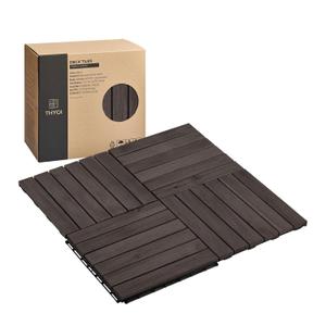 THYOI Deck Tiles, Patio Flooring - Outdoor Waterproof Acacia Wood Tiles for All Weather Use - Balcony, Backyard, Indoor & Outdoor (Black, Set 10 Striped Pattern)