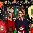 Mocsicka Elfed Up Ugly Sweater Party Backdrop Ugly Sweater Christmas Decoration Party Winter Kids Elfed Photo Booth Background Banner (5x3ft (60x36 inch))