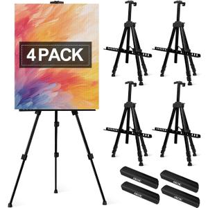 AROIC 4 Pack Painting Display Easel Stand Portable Adjustable Metal Tripod Artist Canvases Height from20to66Inch Extra Sturdy forTable-Top/Floor Painting, Drawingand Displaying,Black with4Storage Bag