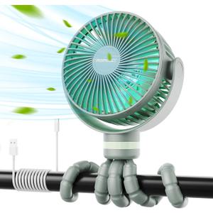 Momcozy 8000mAh Portable Stroller Fan, 27H Ultra-long Battery Life Detachable 4 Speed 360Rotate LED Night Light with 2 Modes, USB Rechargeable Handheld Cooling Fan for Travel/Car Seat/Bedroom