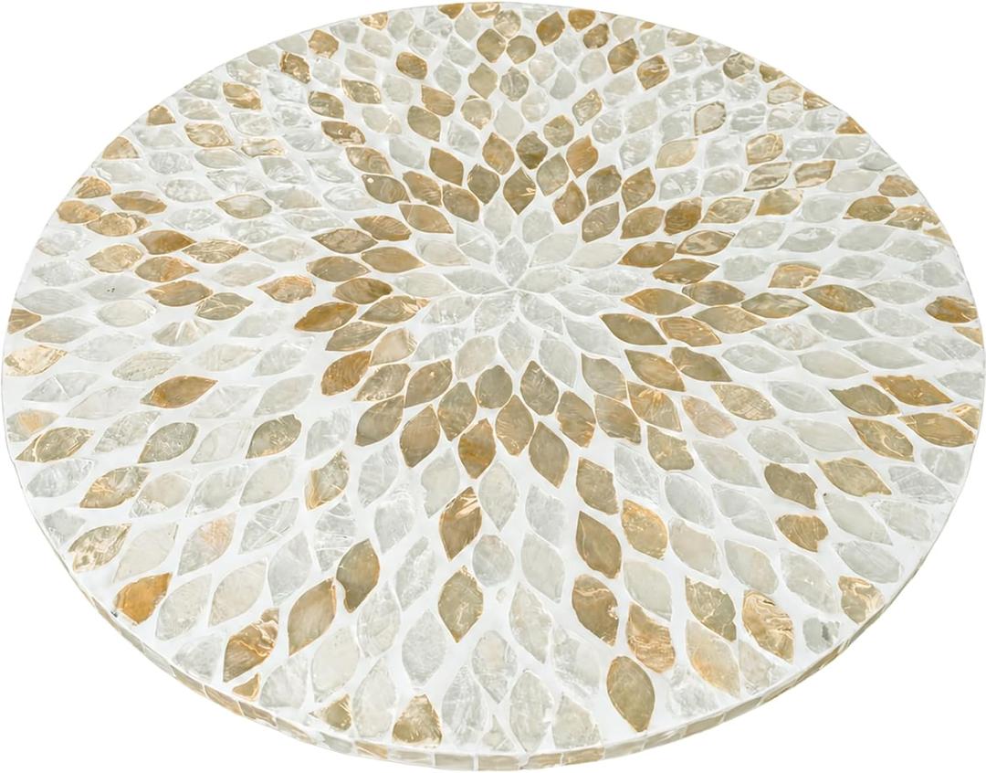 i-lan 18 Inch Mother of Pearl Lazy Susan Turntable, Large Decorative Round Rotating Tray for Dining Table, Kitchen Countertop, Cabinet, Island and Tabletop, Champagne Gold