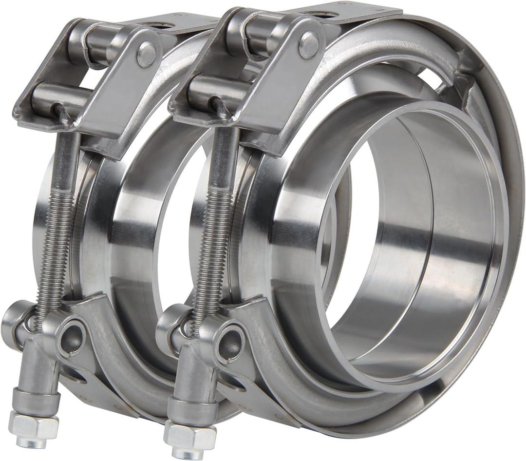 2.25 inch Quick Release V Band Clamp with Male Female Flanges 304 Stainless Steel, 2pcs 2.25"