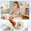 280PCS Spring Tea Party Decorations, Floral Paper Tea Cups & Saucer Set, Disposable Floral Cups With Handle Napkins Plates Knives Forks for Girls Kids Afternoon Tea Birthday, Wedding Party Supplies