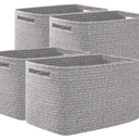 OIAHOMY 4 Pack Storage Baskets for Organizing, Cube Storage Bins for Shelves, Rectangle Storage Baskets With Handles, Woven Baskets for Storage, 12.7''Lx9''Wx7.8''H, Grey