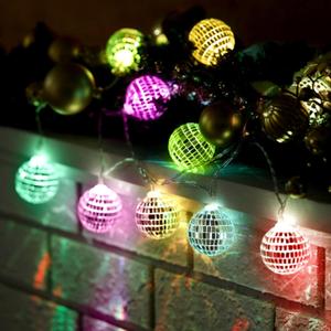 BBTO 10 Pcs LED Disco Ball String Light 2 Inch Battery Powered Mirror Ball Ornaments 70s 80s 90s Disco Party Supplies(Colorful) (1.97 inch x 5.91 ft)