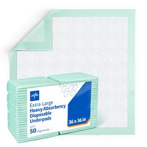 Medline Super Absorbent Underpad, 36" x 36", 50 Count, Extra Large Disposable Incontinence Pads, Protective Bed Pads, Chucks, For Kids, Adults, Elderly, Furniture & Surface Protection Pee Pad