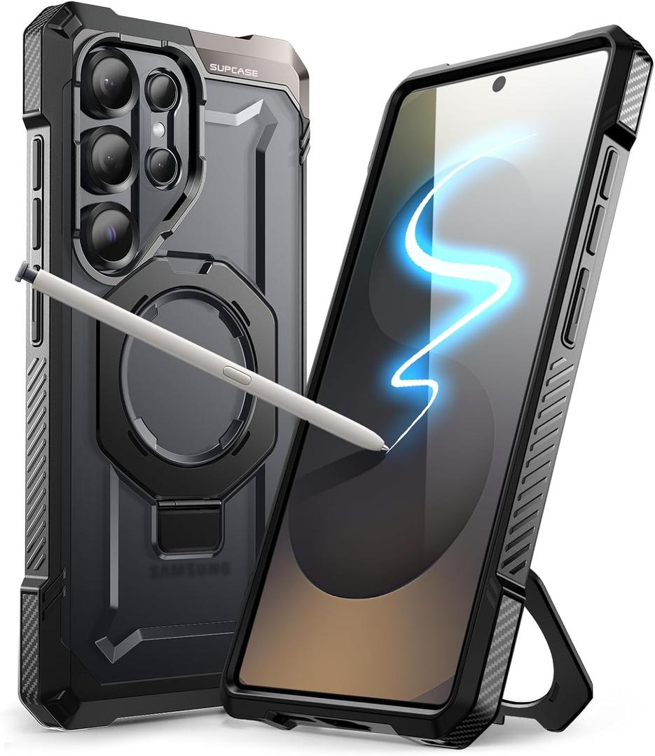 SUPCASE for Samsung Galaxy S25 Ultra Case with Stand (Unicorn Beetle Grip), [S Pen Friendly] [Compatible with MagSafe] [Military-Grade Protection] Magnetic Translucent Back Phone Case, Black