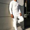 UOUA Men's 2 Piece Sweat Suits Set Long Sleeve Sweatshirt Jogging Sweatpants Tracksuits Outfits White 2XL