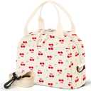 WOBAGMEN Lunch Box for Women, Lunch Bag Cute Corduroy Insulated Lunch Box With Shoulder Strap for Adult Womens for Work Picnic (Cherry Heart)