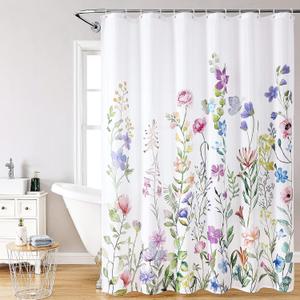 Floral Bathroom Shower Curtain with 12 Hooks, 72''x72'' Waterproof Polyester Fabric Plant Shower Curtain for Bathroom, Heavy Weighted Hem, Machine Washable Quick Dry