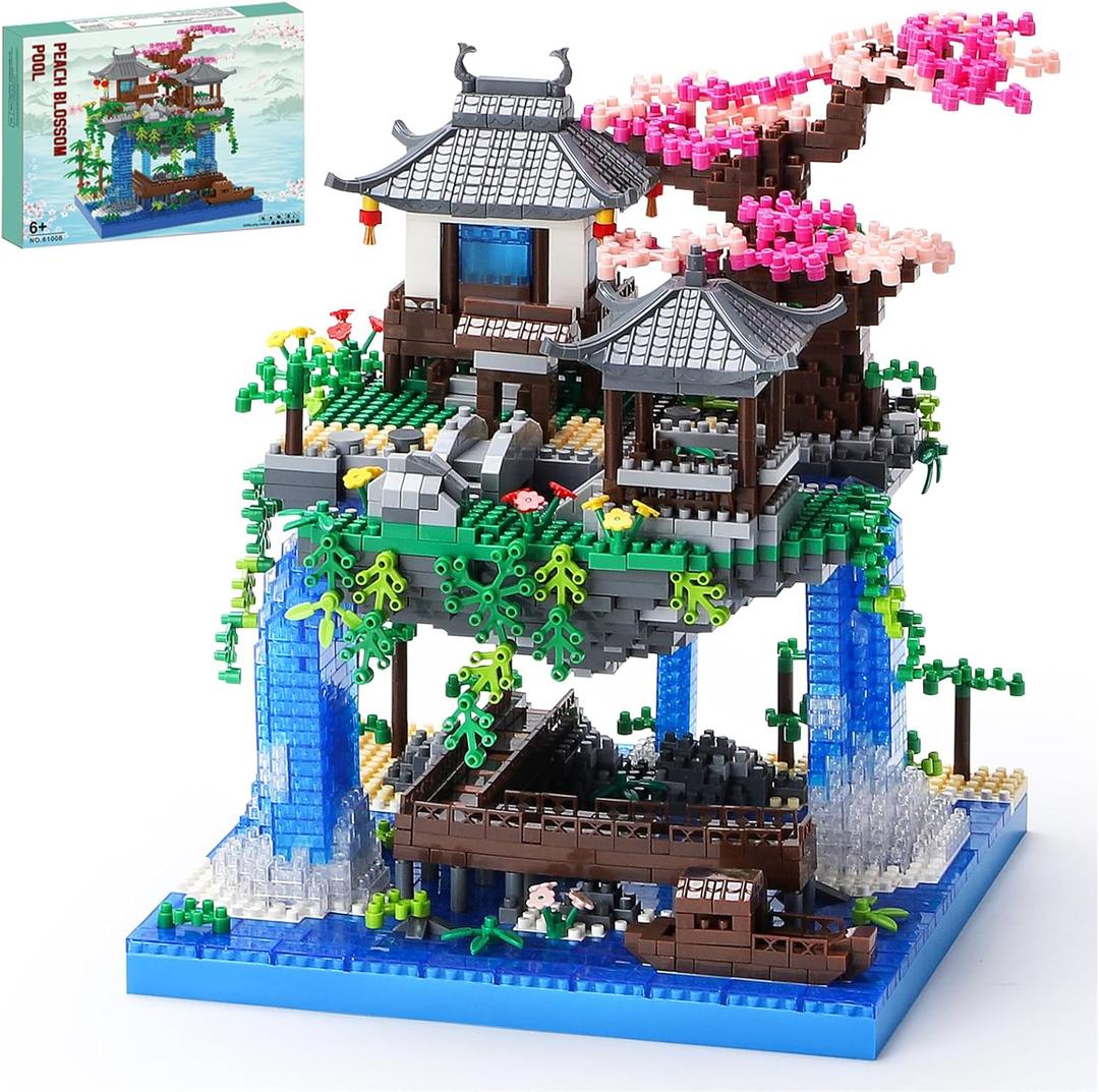 Cherry Blossom Treehouse Micro Mini Building Block Sets Japanese Bonsai Tree Peach Blossom Pool Architecture Building Model Toy Gift for Adults 2500 Pieces