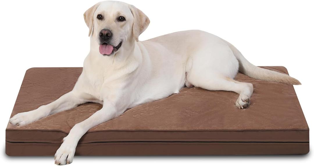 Waterproof XL Dog Beds Large Sized Dog, Orthopedic Washable Crate Pad 42 inch, Extra Large Foam Pet Bed with Removable Cover Reversible, XLarge Durable Anti-Slip Kennel Pad, 41"x27", Brown