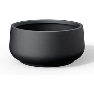 Kante 13.4" Dia Round Curvy Concrete Planter, Large Plant Pots with Drainage Hole and Rubber Plug for Indoor Outdoor Plants, Flower Pot for Home Garden Patio Porch, Black