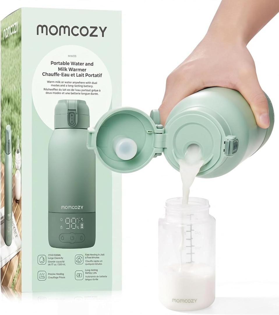 Momcozy Portable Bottle Warmer for Travel  Dual Heating Modes for Breast Milk & Water, Portable Milk Warmer with Fast Heating & Long Battery Life, 17 Ounces Large Capacity to Meet Your All-Day Needs (Gradual Change of Green)