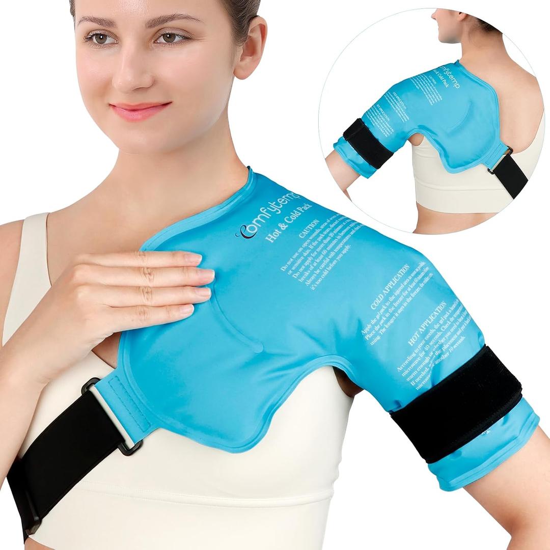 Comfytemp Shoulder Ice Pack Rotator Cuff Cold Therapy, Gel Ice Packs for Injuries Reusable, Shoulder Brace for Pain Relief, Men Women Recovery Item (Small & Medium)
