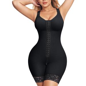 Nebility Fajas Colombianas Moldeadoras Shapewear for Women Tummy Control Postpartum Body Shaper Bodysuit with Zipper Crotch (X-Large, Black)