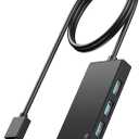 USB Hub, Multiport USB Splitter Adapter, 2 ft Long Cable USB 3.0 Hub, USB Extender for Laptop, PC, iMac, Surface Pro, MacBook, Mac Pro, Flash Drive, XPS, Mouse, HDD (Longline Black-Plastic)