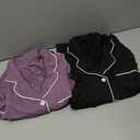 Breathffy 2 Pack Nightgowns for Women Button Down Sleepshirt Short Sleeve Sleepwear Soft Nightshirts V Neck Pajama Dress(Black, Dark Purple, X-Large)