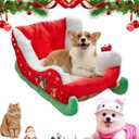 2025 New Christmas Sleigh Dog Bed for Small and Medium-Sized,Santa Themed Pet Sleigh Sofa Bed,Holiday Christmas Themed Indoor Outdoor Washable Durable,Interesting Red Cat and Dog Bed 24.81511in