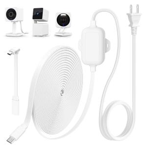 25FT Outdoor Power Adapter & L-Shape Micro USB Extension Cable - WYZE Cam V4 & Pan V3 Compatible, IP67 Waterproof Flat Cable for WYZE Plug, Offers Special 'Charge While Recording' Feature (White)