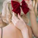 2Pcs Velvet Hair Bows Set  Red Elegant Bow Clip & Long Ribbon Hair Clip, Personalized Hair Accessories for Women, Girls & Kids, Gift for Weddings, Birthdays, Christmas-C