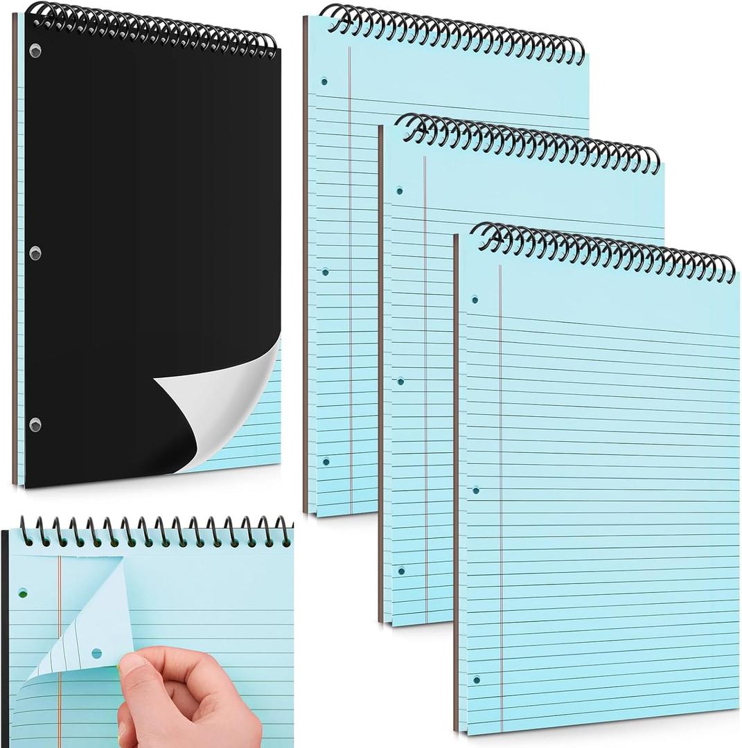 3 Pack 8.5" x 11" Top Spiral Notebook with 3 Hole Punched Blue Legal Pads College Ruled Notepad 50 Sheets Hard Cardboard Paper Wirebound Notepad for Office School Business