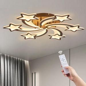 LED Ceiling Light,Stars Shape Chandelier,Dimmable Ceiling Light Fixture,3 Lighting Colors Lighting Fixture with Remote Controller for Living Room,Bedroom,Kitchen,Office (Black, 6Lights)
