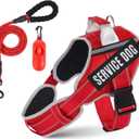 Neck Padded Dog Vest Harness and Leash Set, No Pull Adjustable Service Pet Harness with 8 Dog Patches, Reflective in Training Easy Control Pet Vest with 5ft Dog Leash for Medium & Large Dogs (Red)
