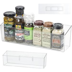 Wall Mounted Organizer Bins, Wall Mount Spice Rack, Adhesive Hanging Bin Fridge Organizer for Bathroom,Kitchen,Cabinet,Pantry,Countertops (12.2×3.9×3.1")