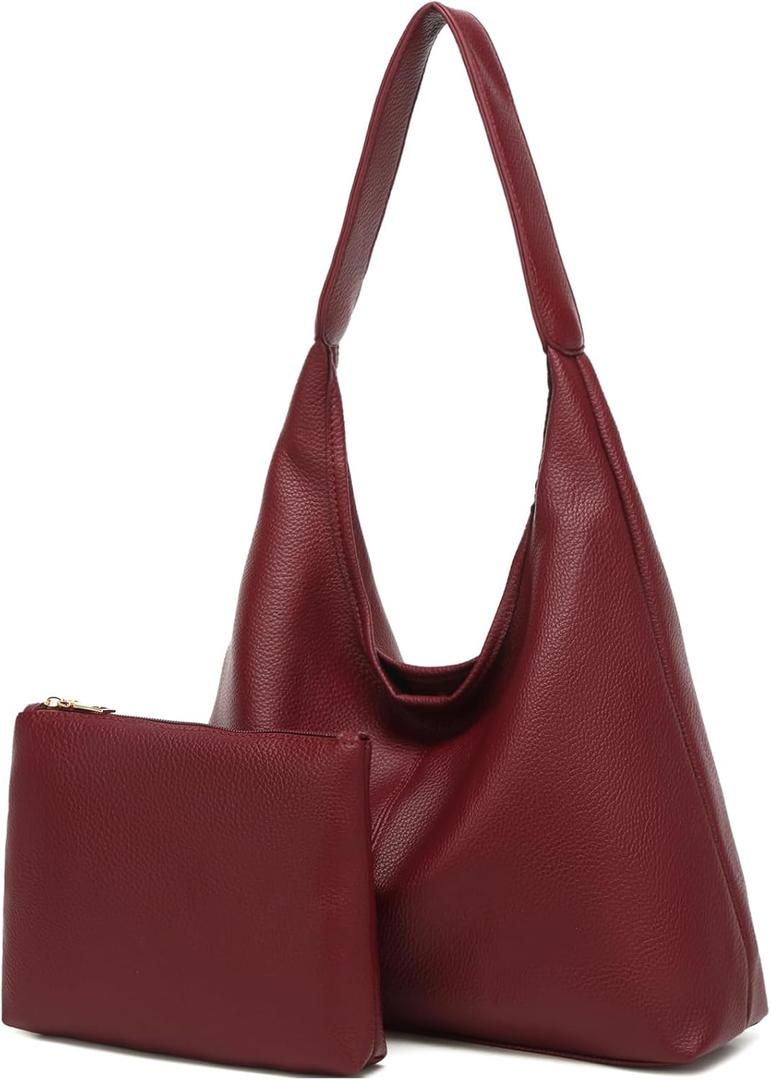Casual Hobo Bag for Women Soft Shoulder Bags Slouchy Pu Leather Tote Purses for Work Travel (Dark Red)