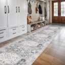 RUUGME 3x20 Washable Runner Rug - Extra Long Vintage Hallway Rugs with Non Slip Backing Soft Stain Resistant Carpet for Kitchen Bedroom Distressed Home Decor Floor Mat for Living Room 3x20 Grey
