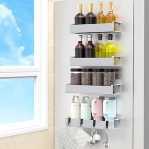 HuggieGems 4 Pack Magnetic Spice Rack Organizer for Refrigerator and Oven, Light Gray Fridge Organizers and Storage for Kitchen