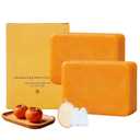 Natural Japanese Persimmon Soap, 2 Pcs Deodorizing Body Soap for Senior & Body Odor, with Exfoliating Loofah Pad & Foaming Nets Designed for odor care, Mild for Most Skin Types