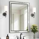 32X24 Inch Black Bathroom Mirror with Double Layer Beveled Edge, Framed Rectangular Vanity Wall Bathroom Mirrors for Over Sink, Bedroom, Living Room, and Hotel, Anti-Corrosion & Easy to Install