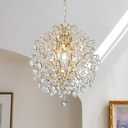 Bestier Modern Gold Pendant Chandelier Crystal Raindrop Lighting Ceiling Light Fixture Lamp for Dining Room Bathroom Bedroom Livingroom entryway 3 E12 Bulbs Required D16 in x H18 in