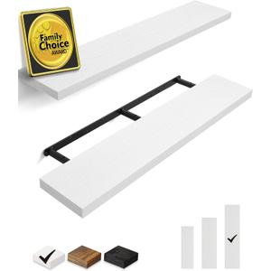 BAYKA Floating Shelves, 48 inches Long Heavy Duty Wall Mounted Rustic Wood Shelves for Bathroom, Bedroom, Living Room, Kitchen, Office, Hanging Shelf for Books/Storage/Decor(White,Set of 2)