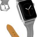 OULUCCI Leather Bands Compatible Apple Watch Bands For Women 38mm 40mm 41mm 42mm 44mm 45mm 46mm 49mm, Top Grain Leather Band Replacement Strap for iWatch Ultra SE SE2 Series 11 10 9 8 7 6 5 4 3 2 1 (Grey)