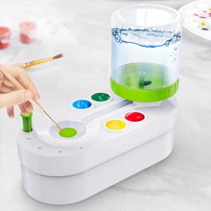 2026 Upgraded Paint Brush Cleaner for Artists, Kids Painting Station with Brush Washer, Portable Paint Station & Rinsing Tool, Art Supplies Cleaning System for Children Adults (White-Green)