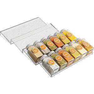 Yieach 2 Tier- 2 Set Acrylic Spice Drawer Organizer - Expandable From 11'' to 22'' Seasoning Drawer Organizer,Clear Spice Drawer and In Drawer Spice Rack,Jar,Spice Organization for Cabinet Drawer