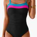 Women's Ribbed One Piece Swimsuits Color Block Tummy Control Bathing Suit Slimming 1 Piece Swimwear, Size: Small