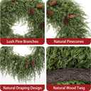 24 inch Christmas Wreath for Front Door, Real Touch Cedar Wreath with Pinecones Large Christmas Door Wreaths Artificial Hanging Pine Wreath for Xmas Indoor Outdoor Windows Holiday Decorations