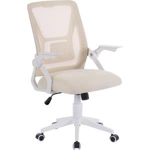 VECELO Mid-Back Swivel Ergonomic Office Chair with Adjustable Arms Mesh Lumbar Support for Computer Task Work, Beige